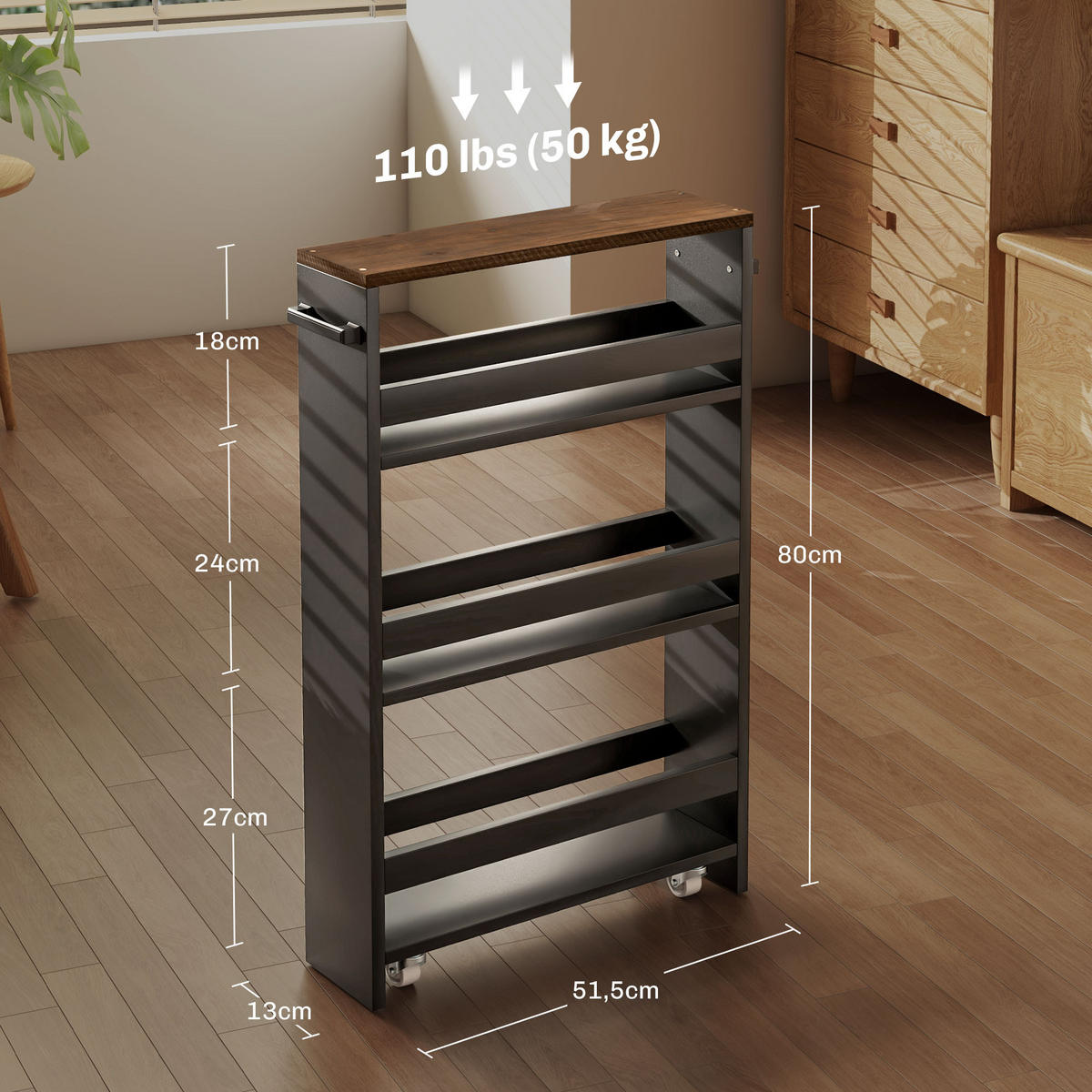 SERVIERWAGEN DE-12421 51,5/13/80 cm - Schwarz, Holzwerkstoff (13/80/51.5cm) - ComfortXL