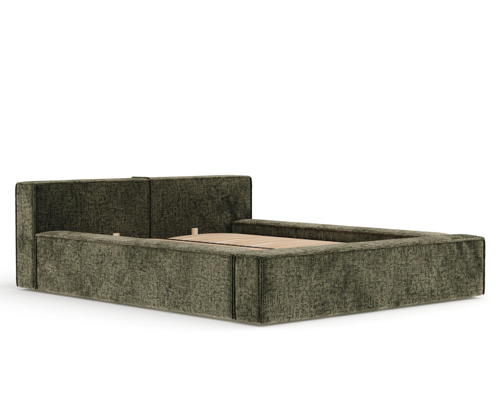 POLSTERBETT Voliera Olivgrün 180/200 cm im Chenille-Stoff - Birkefarben/Schwarz, Holz/Holzwerkstoff (180/200cm) - Maison de Reve