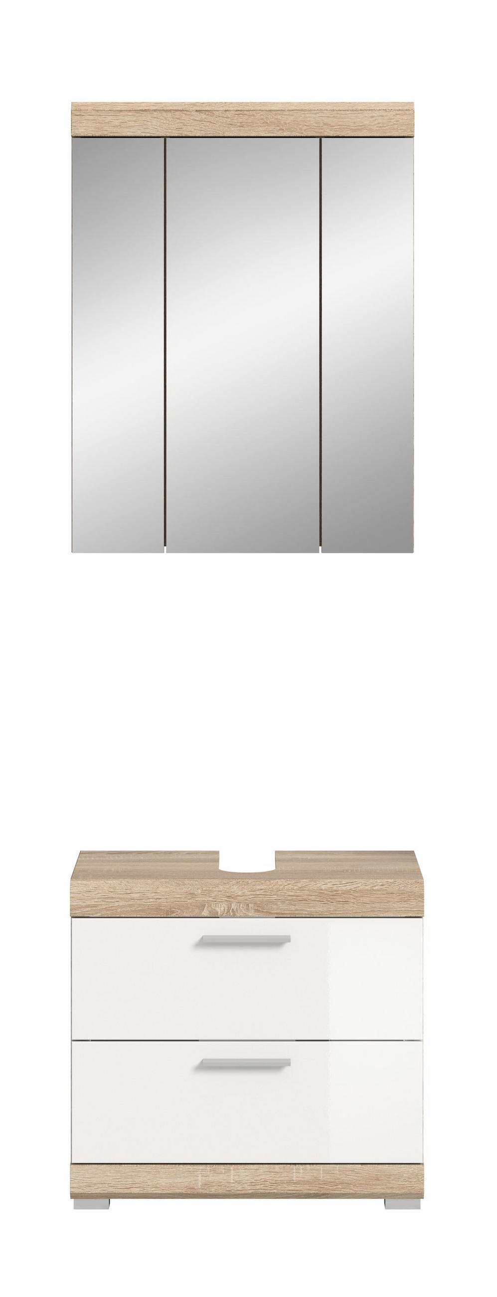 BADKOMBINATION 2tlg. Lambada Bad in Sonoma Eiche hell und weiß hochglanz B/H/T: 60x191x34 cm - Sonoma Eiche, Holz (60/191/37cm)