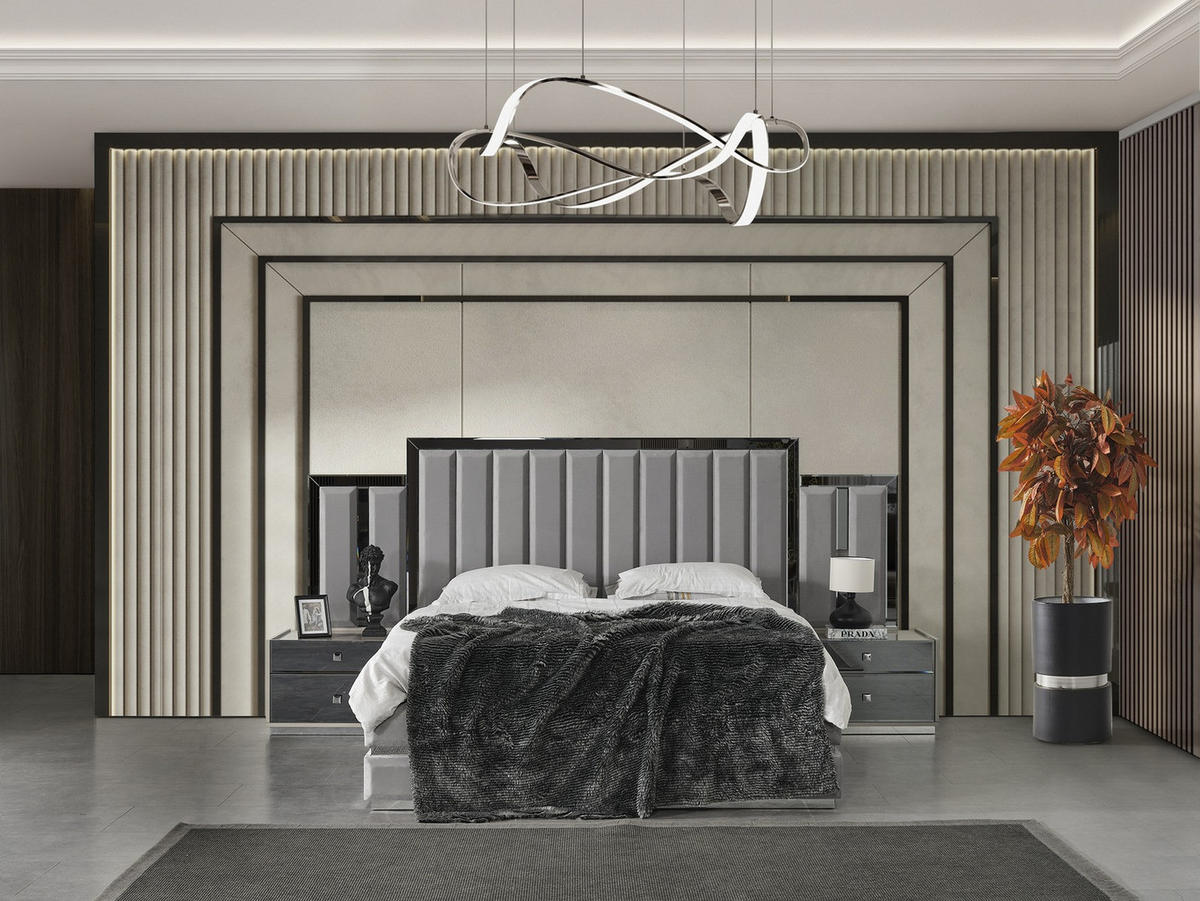 BETTANLAGE Vionera Typ-2 Bett mit Kopfteil 2 Nachttischen und Kommode - Beige, Holzwerkstoff (160/200cm)