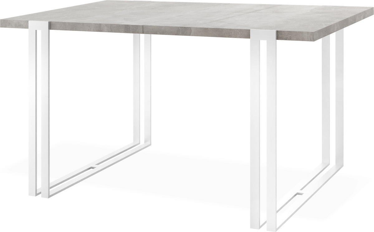 ESSTISCH Lilo rechteckig ausziehbar, Grauer Beton 120-220/80/76 cm - Hellgrau/Weiß, Holzwerkstoff/Metall (120/80/76cm) - WFL GROUP