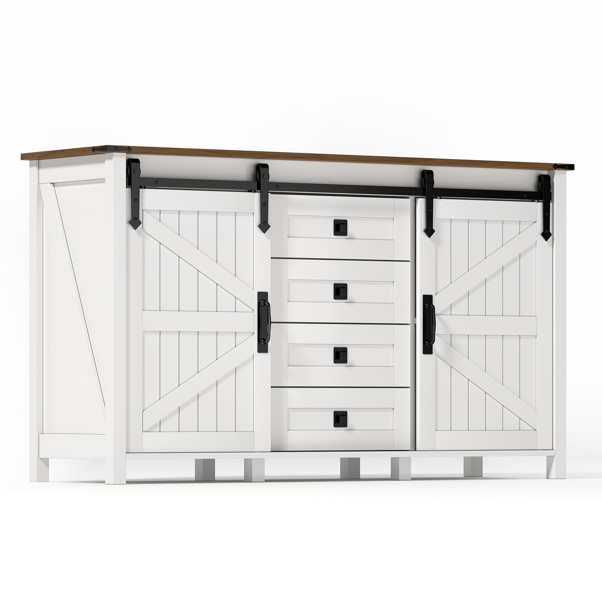 BUFFETSCHRANK weiß aus MDF mit Schiebetüren im Landhausstil 137 × 40 × 81,5 cm - Weiß, Holzwerkstoff (137/81.5/40cm) - Luhomfu