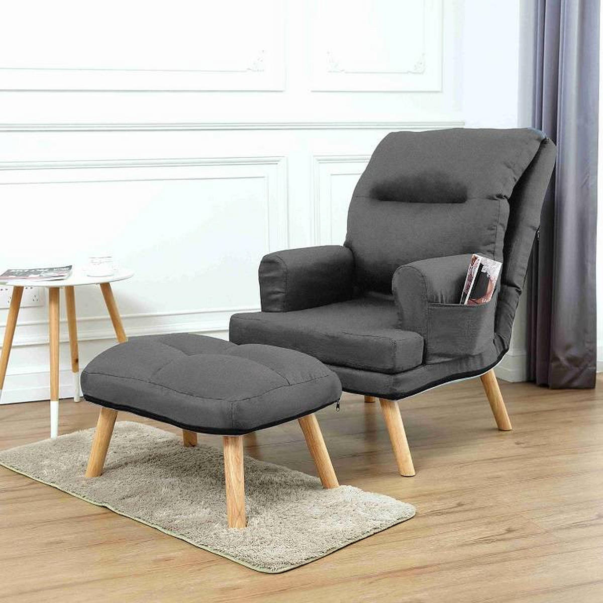 SESSEL Memo mit Fußhocker Rückenlehne 5-stufig einstellbar, grau - Dunkelgrau, Kunststoff (107/95/66cm) - Margaret Hadas24