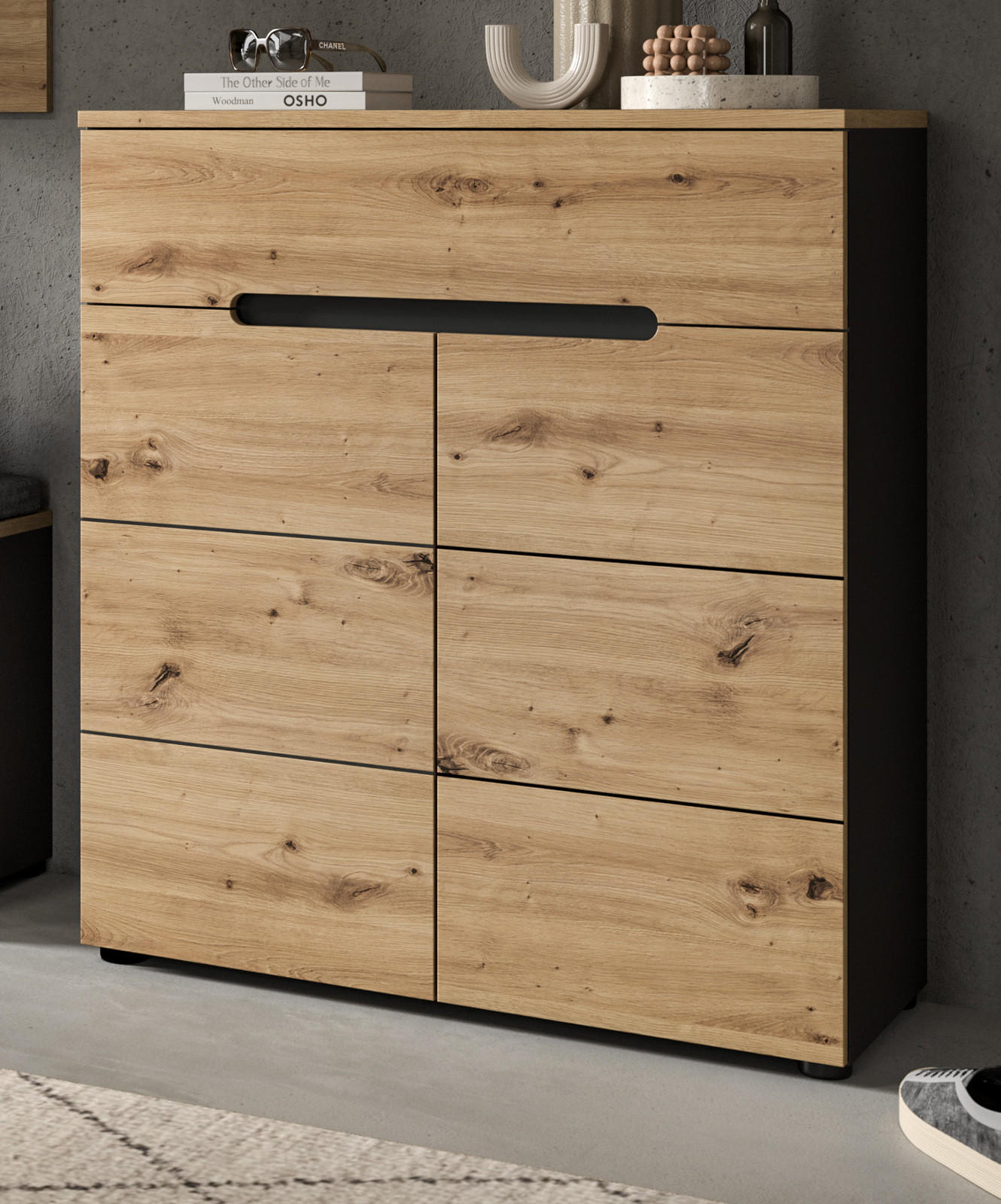 SCHUHSCHRANK Flurkommode Eiche Artisan und grau 80 cm, mit Soft-Close - Schwarz/Eiche Artisan, Holzwerkstoff/Kunststoff (80/94/37cm) - Inn.Furn