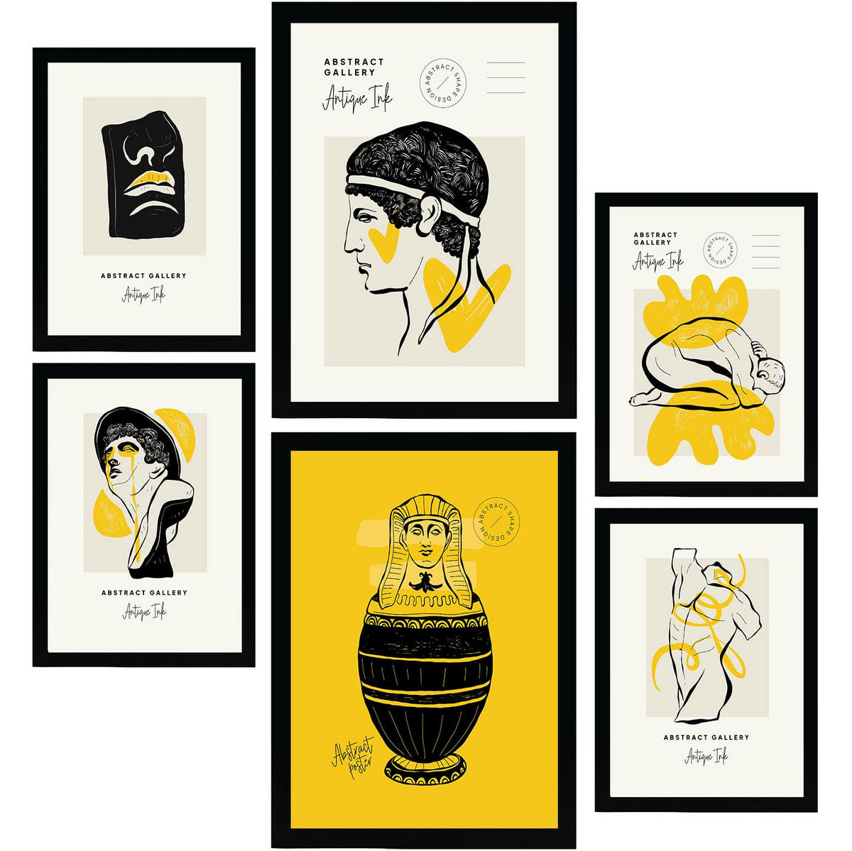 POSTER Set Mit 6 Black Ink Body Cult Größe A3 & A4 Schwarzer Rahmen - Schwarz, Papier (29.7/1cm) - Nacnic