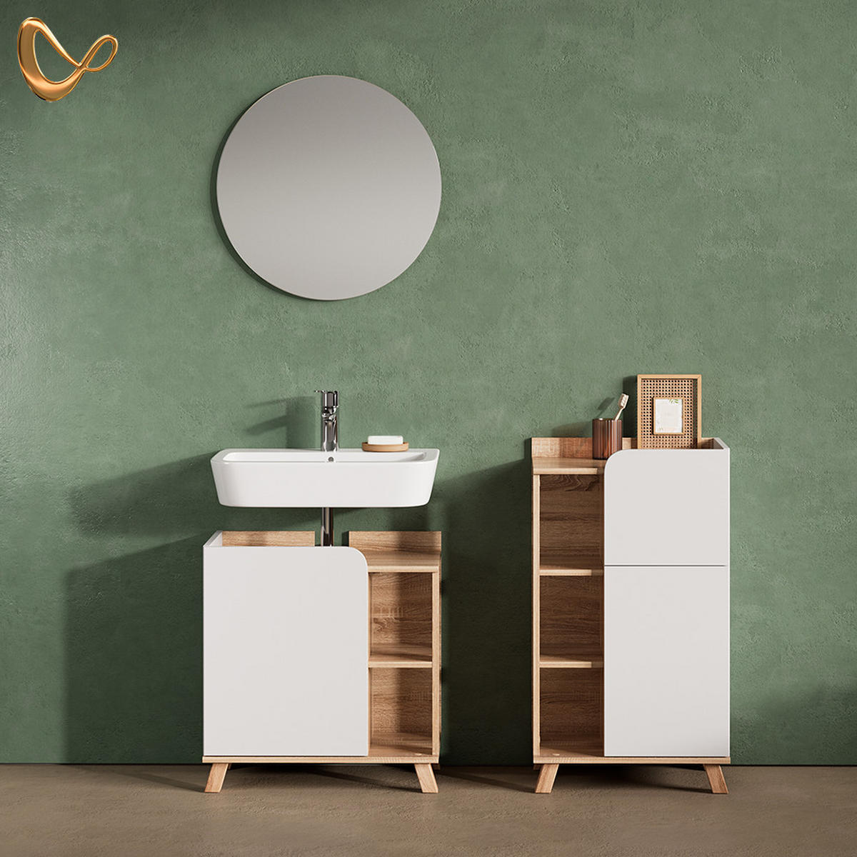 UNTERSCHRANK Marano Sonoma/Weiß 50 x 90 cm mit Tür und Schublade - Weiß/Sonoma Eiche, Holzwerkstoff (50/90/35cm) - Livinity®