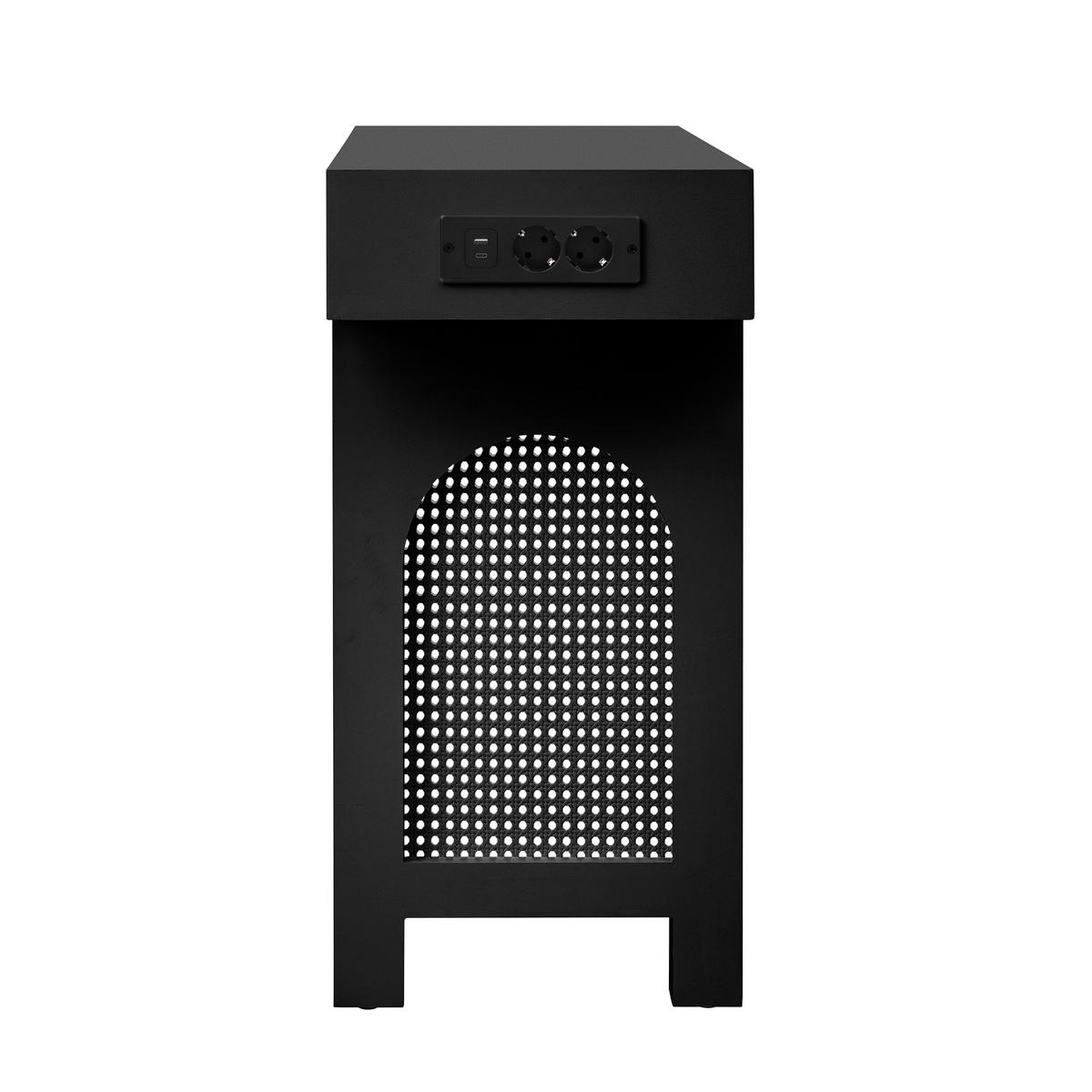 KONSOLENTISCH 120/35,5/76,5 cm schwarz aus MDF mit 2 Schubladen und Steckdosenleiste - Schwarz, Holzwerkstoff (120/35.5/76.5cm) - OKWISH