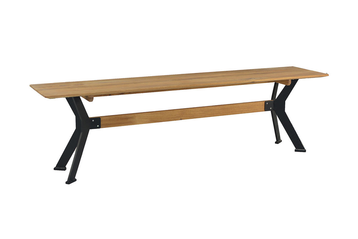 MASSIVE SITZBANK - Eiche massiv / Stahl - Eichefarben/Schwarz, Holz/Metall (160/45/35cm) - home24