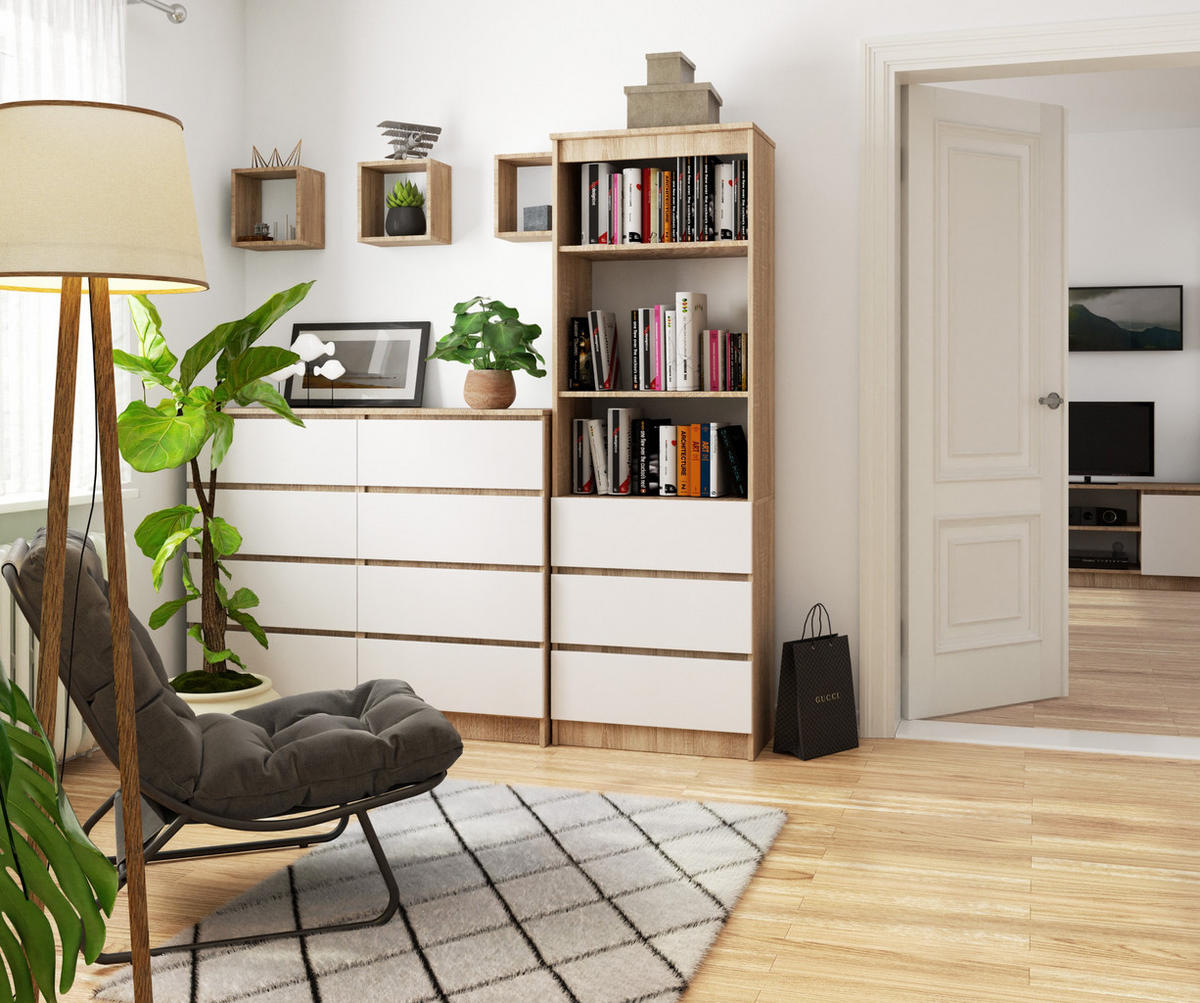 STANDREGAL Eiche Sonoma, Weiß 180/60/35 - Weiß, Holzwerkstoff (60/180/35cm) - RAUMHIRSCH FURNITURE