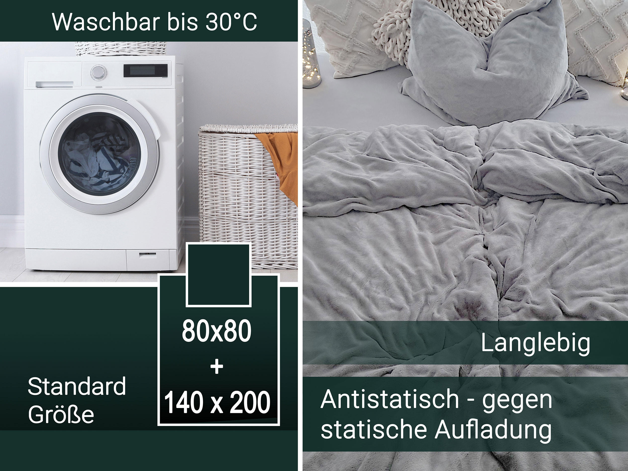 BETTWÄSCHE, 2er-Set, 80x80 cm + 135x200 cm, 100% Polyester, Grau - Grau, Textil (135/200cm) - Zollner