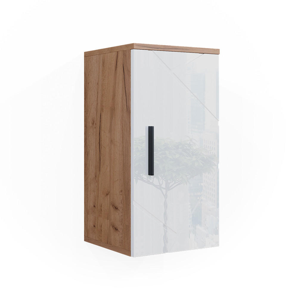 HÄNGESCHRANK Irma, Eiche/Weiß Hochglanz, 30 x 59 cm mit Regal - Weiß Hochglanz/Eiche Wotan, Holzwerkstoff (30/59/24cm) - Vicco