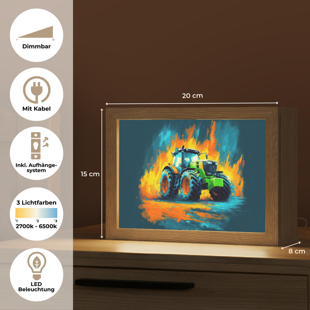 NACHTTISCHLAMPE Abstrakt - Traktor - Grün 20x15 cm - Dunkelblau, Holzwerkstoff (8/20/15cm)