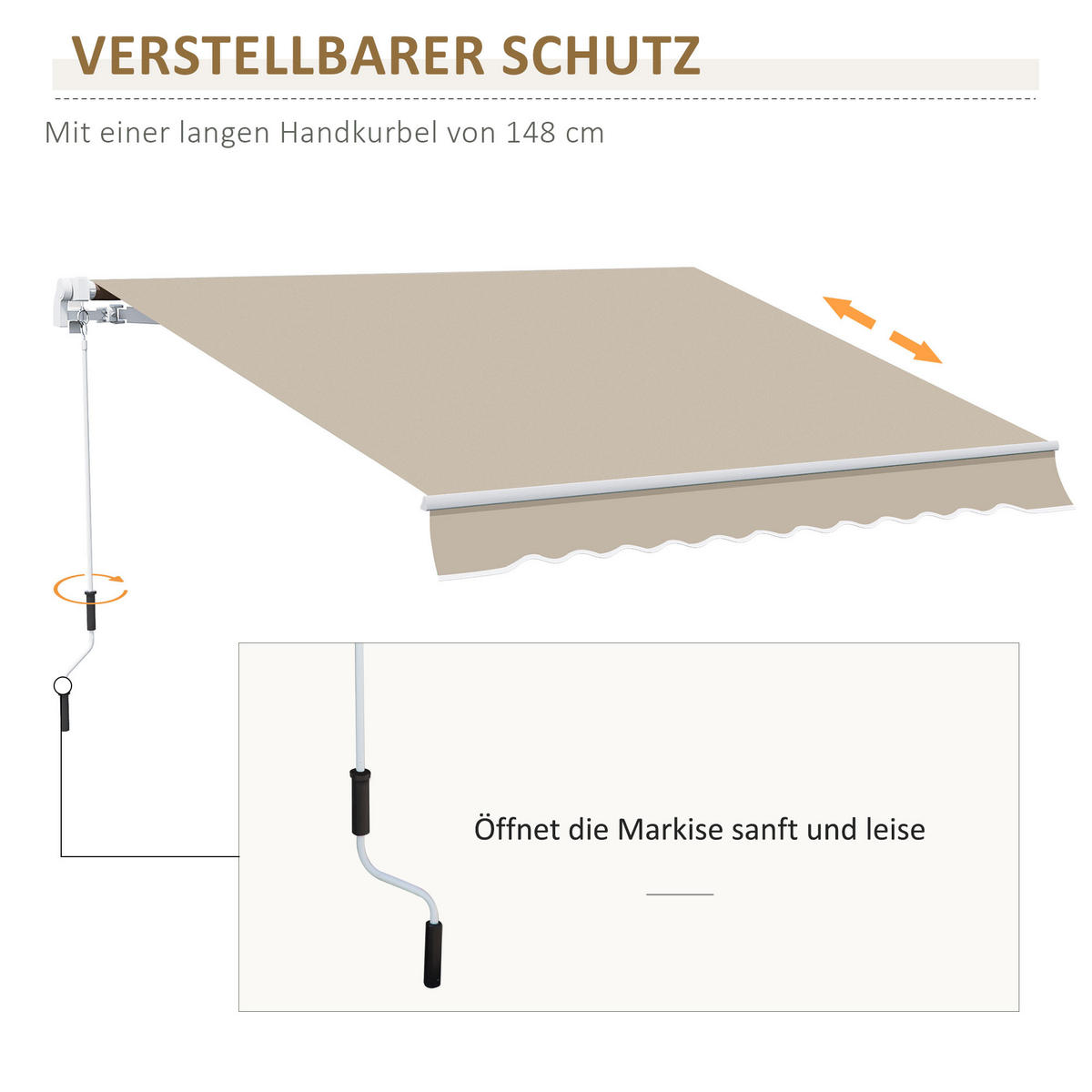 MARKISE, Beige+Weiß, Aluminium, Eisen, Polyester - Beige, Metall (245/350/395cm) - Outsunny