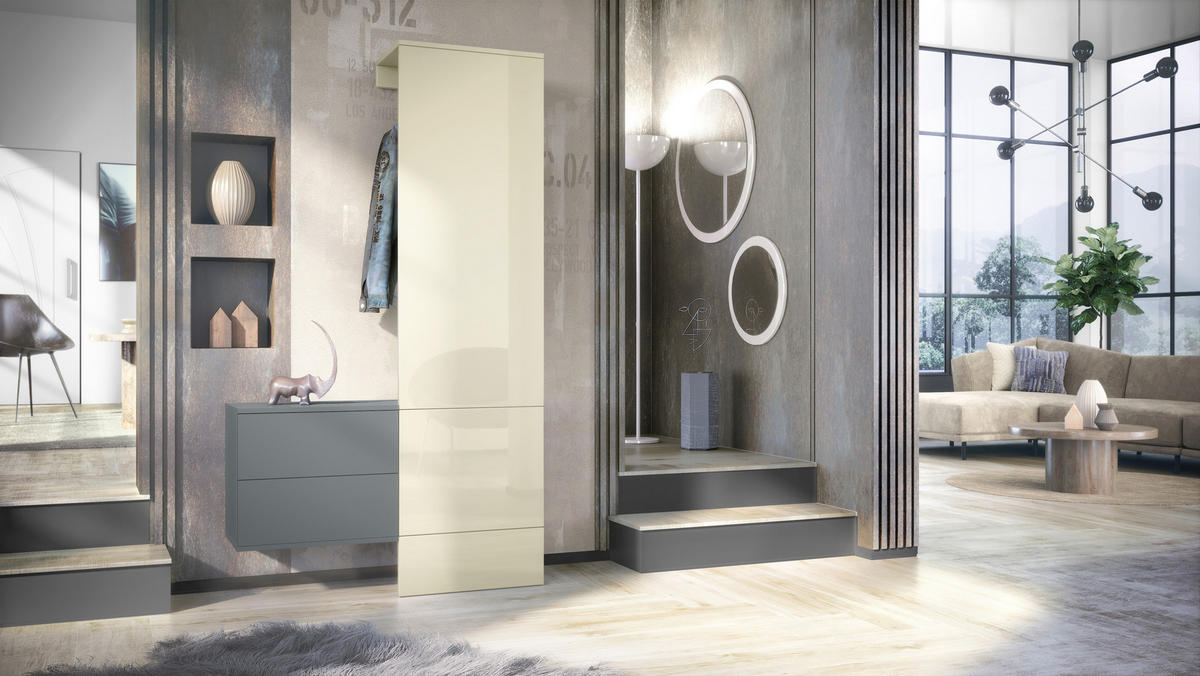 GARDEROBE Carlton Paneel in Creme Hochglanz - Creme, Holzwerkstoff (105/193/35cm) - Vladon