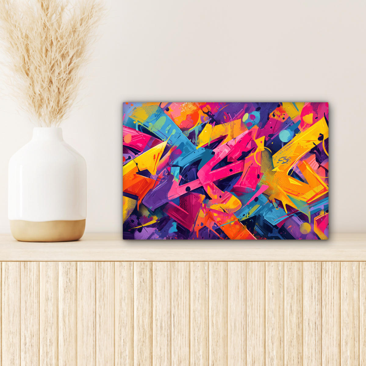 LEINWANDBILD Abstrakt - Formen - Farbenfroh Deko Schlafzimmer 30x20 cm - Magenta, Textil (30/20cm) - MuchoWow