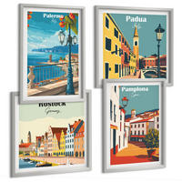 BILDER SET 4er Set - 50x50 cm & 40x60 cm Silberner Rahmen - Retro-Stadtillustrationen - Silberfarben, Kunststoff (50/50cm) - TULUP