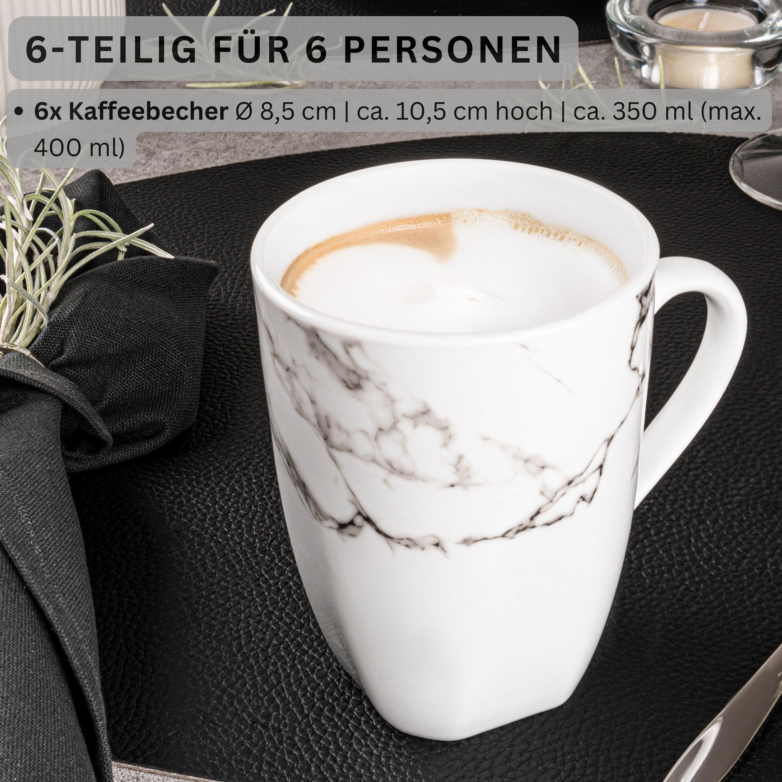 KAFFEEBECHER BILGOLA MARMOR DESIGN - 6 teilig aus Porzellan - Weiß, Keramik (0.35L) - Sänger