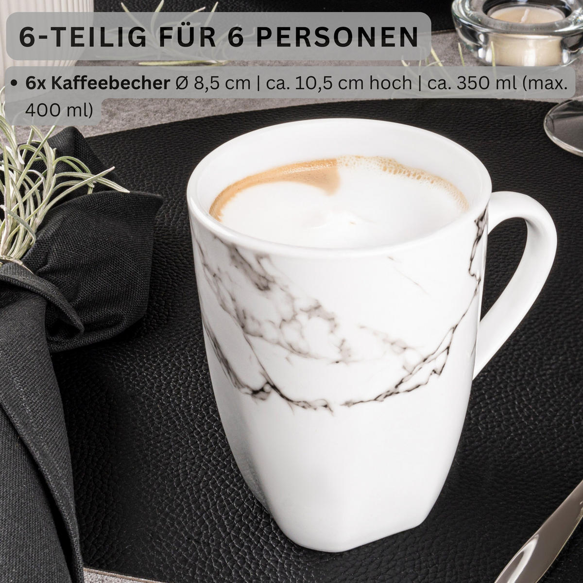 KAFFEEBECHER BILGOLA MARMOR DESIGN - 6 teilig aus Porzellan - Weiß, Keramik (0.35L) - Sänger