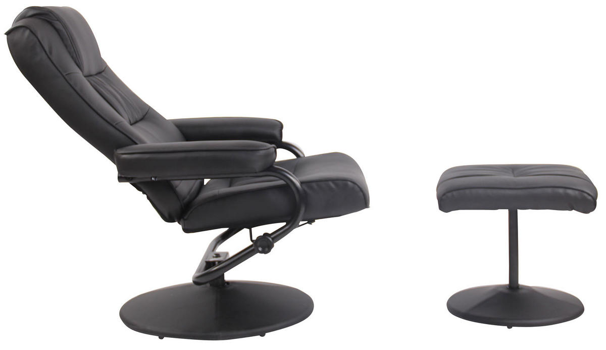 SESSEL MIT HOCKER Lederlook Schwarz - Schwarz, Textil/Metall (77/92/72cm) - CLP