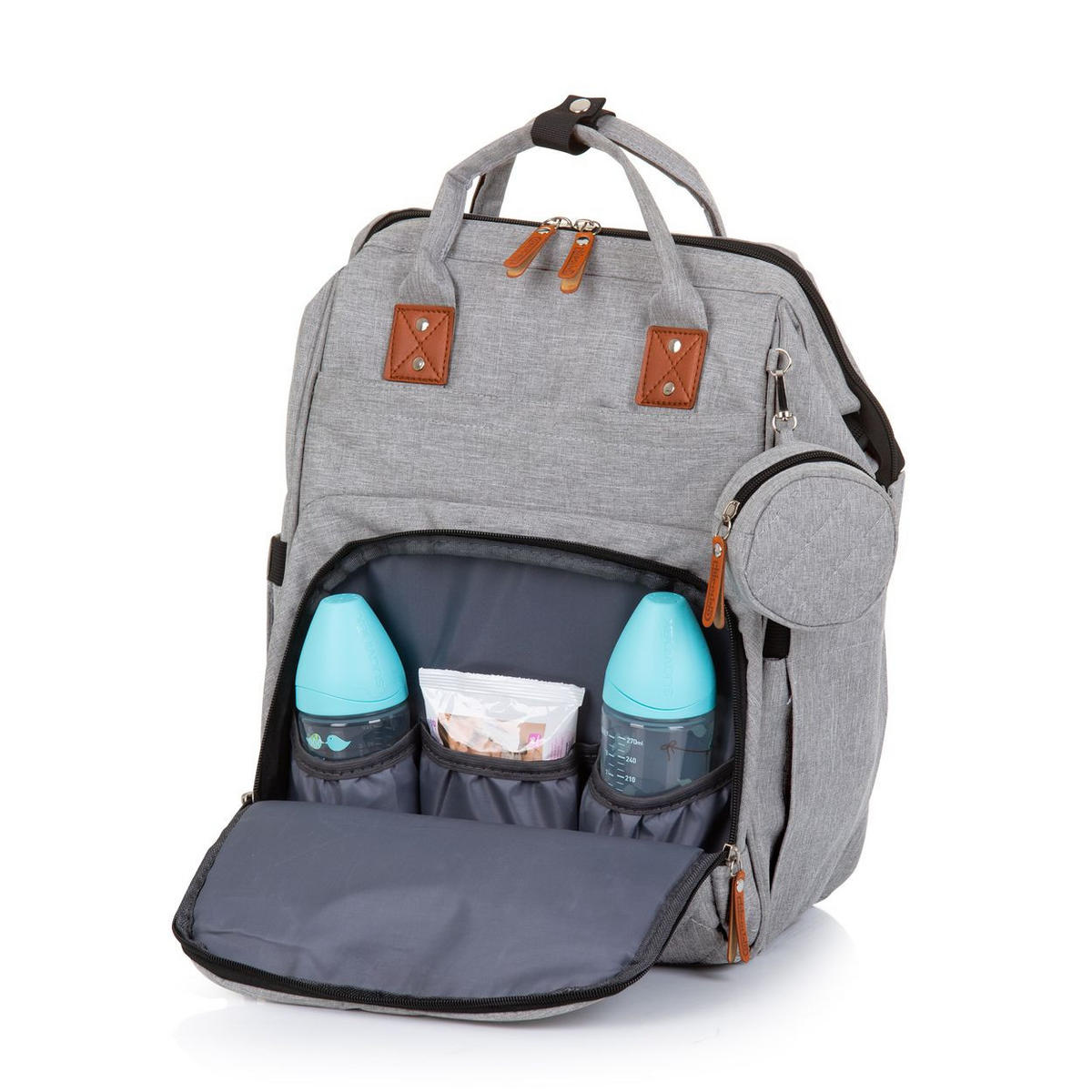 WICKELTASCHE CHRAB024 hellgrau Rucksack, Schnullertasche, Thermo-Innentaschen, Kinderwagenbefestigung - Grau, Textil (35/44/20cm) - Chipolino