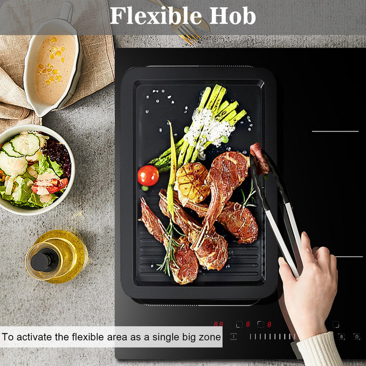 INDUKTIONSKOCHFELD 4-Brenner – Flexzone, Timer, Boost, 7200 W - Schwarz, Keramik (52/5/56cm) - Coonoor