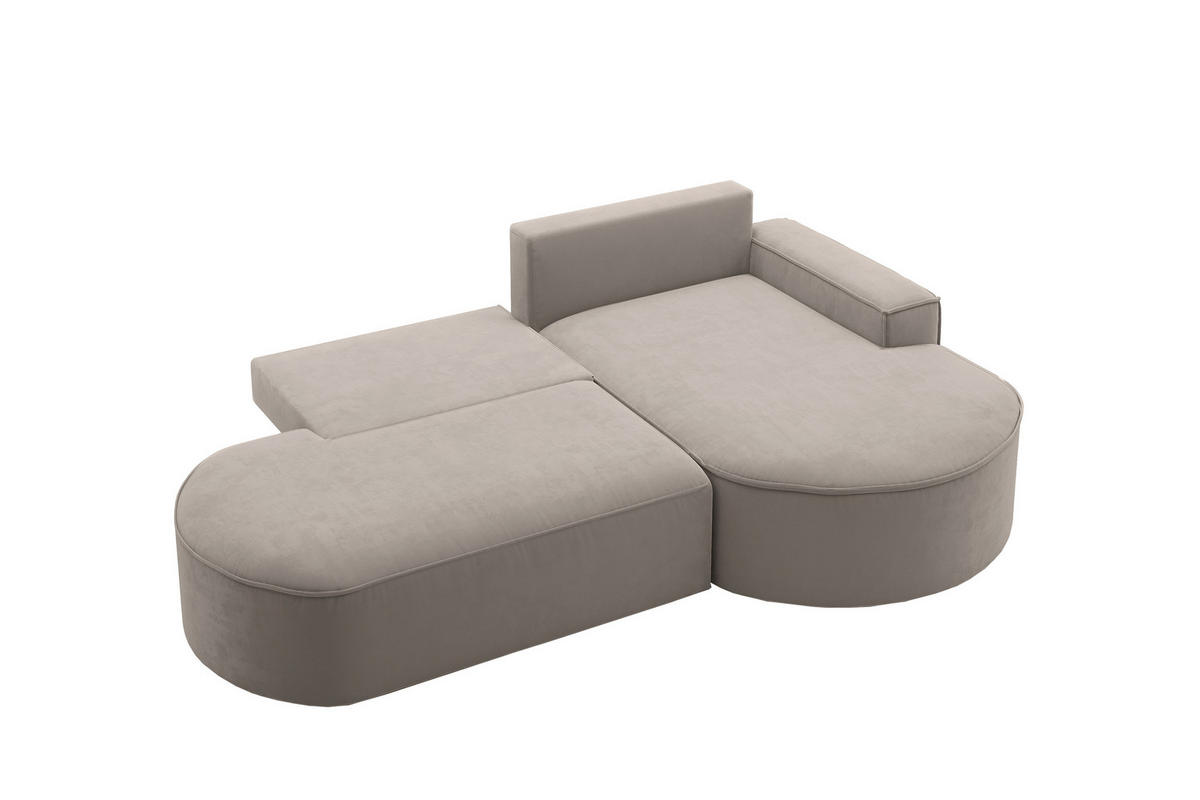 ECKSOFA mit Schlaffunktion und Bettkasten Modena Runden stoff Salvador Hellbeige Rechts - Creme, Holz/Textil (278/179cm) - Kaiser Möbel