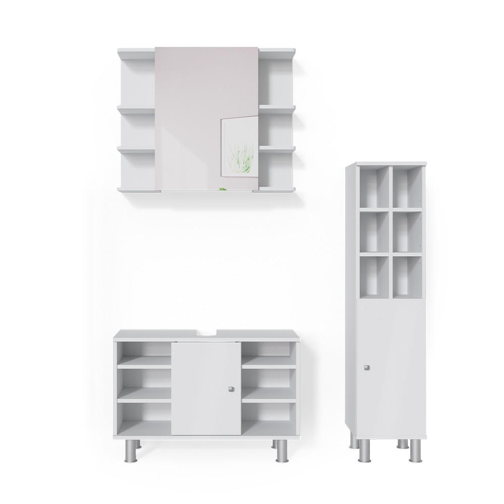 BADMÖBEL-SET Fynn Weiß 3 Teile, mit Midischrank Tür groß - Weiß, Holzwerkstoff (60/54/32cm) - Vicco