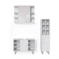 BADMÖBEL-SET Fynn Weiß 3 Teile, mit Midischrank Tür groß - Weiß, Holzwerkstoff (60/54/32cm) - Vicco