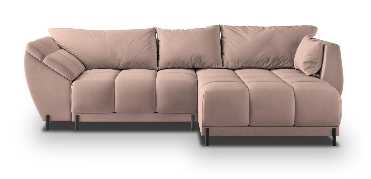 ECKSOFA VESTANO R-S Rosa Velours-Stoff mit Schlaffunktion - Rosa, Holz (287/182cm) - MASSENO