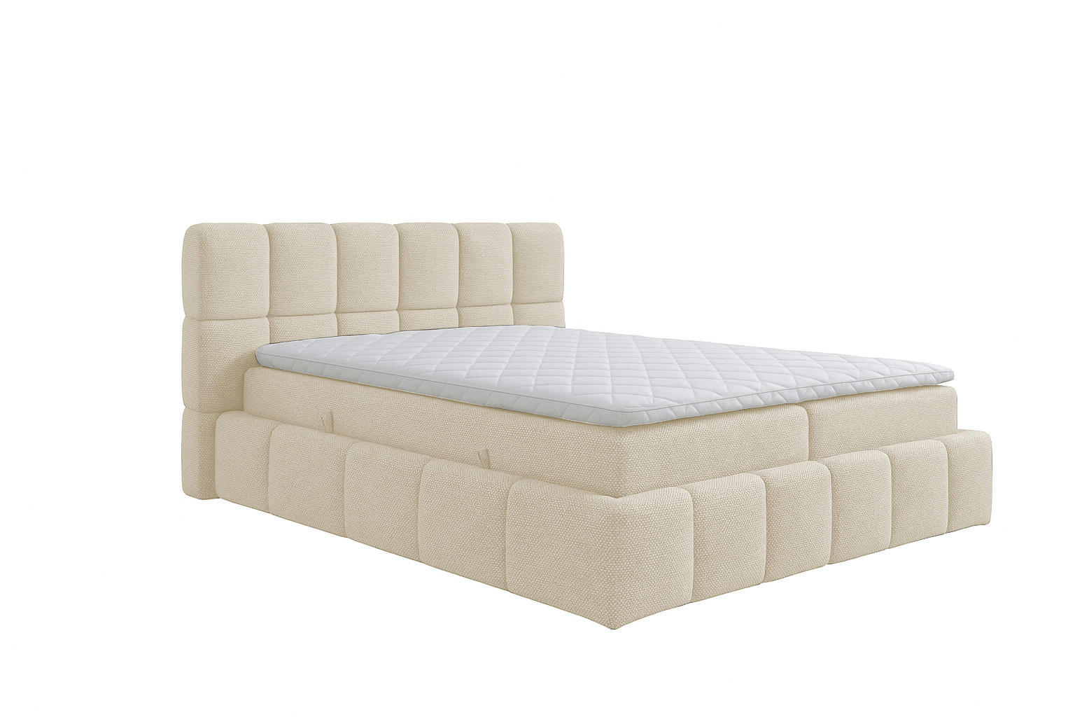 BOXSPRINGBETT AURA mit Topper und Bettkasten, Beige, H3 Bonell, 200x200 cm - Beige, Textil (200/200cm) - KS Home Concept