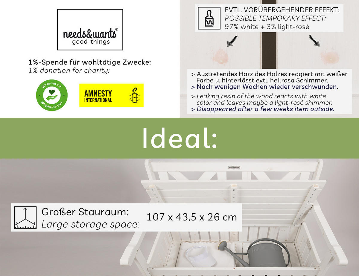 GARTENBANK Chesty2 - Weiß, Holz (115/85/58cm) - needs&wants