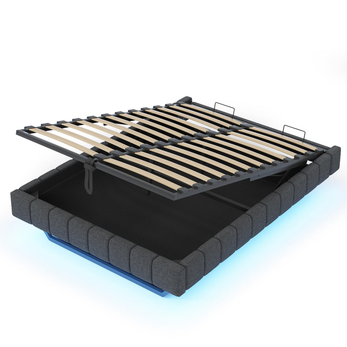 POLSTERBETT 140/200 cm Grau Hydraulischer Stauraum mit LED-Beleuchtung aus Leinen - Grau, Textil (140/200cm) - OKWISH