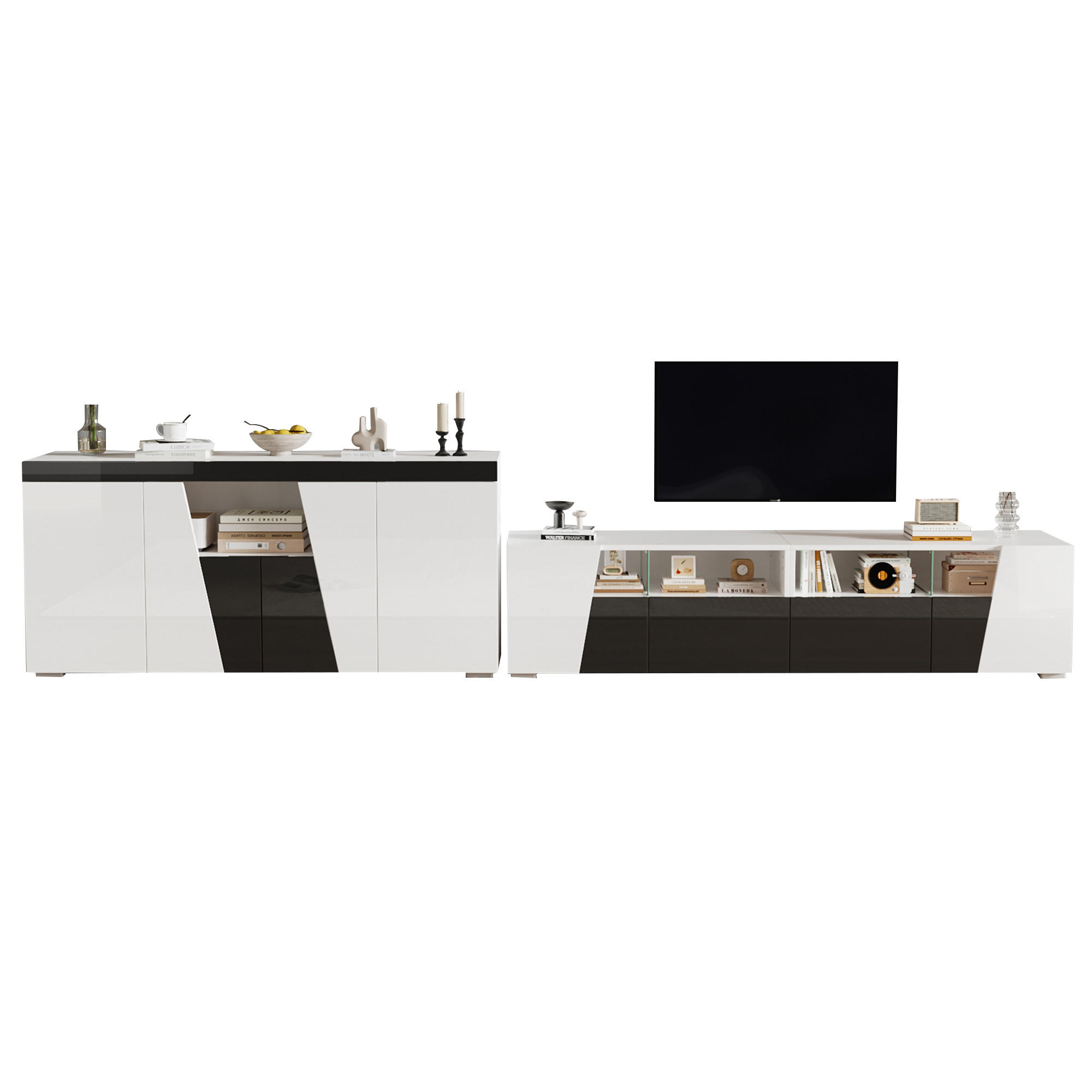 FLIEKS SET TV KOMODY 180 cm Černá Bílá Lesk LED MDF