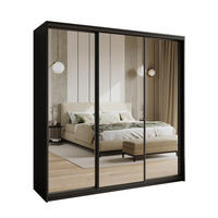 SCHWEBETÜRENSCHRANK RIEN 180/205/60 cm 3-türig mit Spiegel und Schubladen Schwarz - Schwarz, Holzwerkstoff (180/205/60cm) - MASSENO