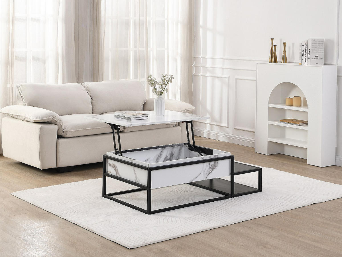 COUCHTISCH höhenverstellbar - MDF & Metall - Marmor-Optik Weiß & Schwarz - LUTESA - Hellgrau, Holz (110/60/38cm) - Vente-Unique