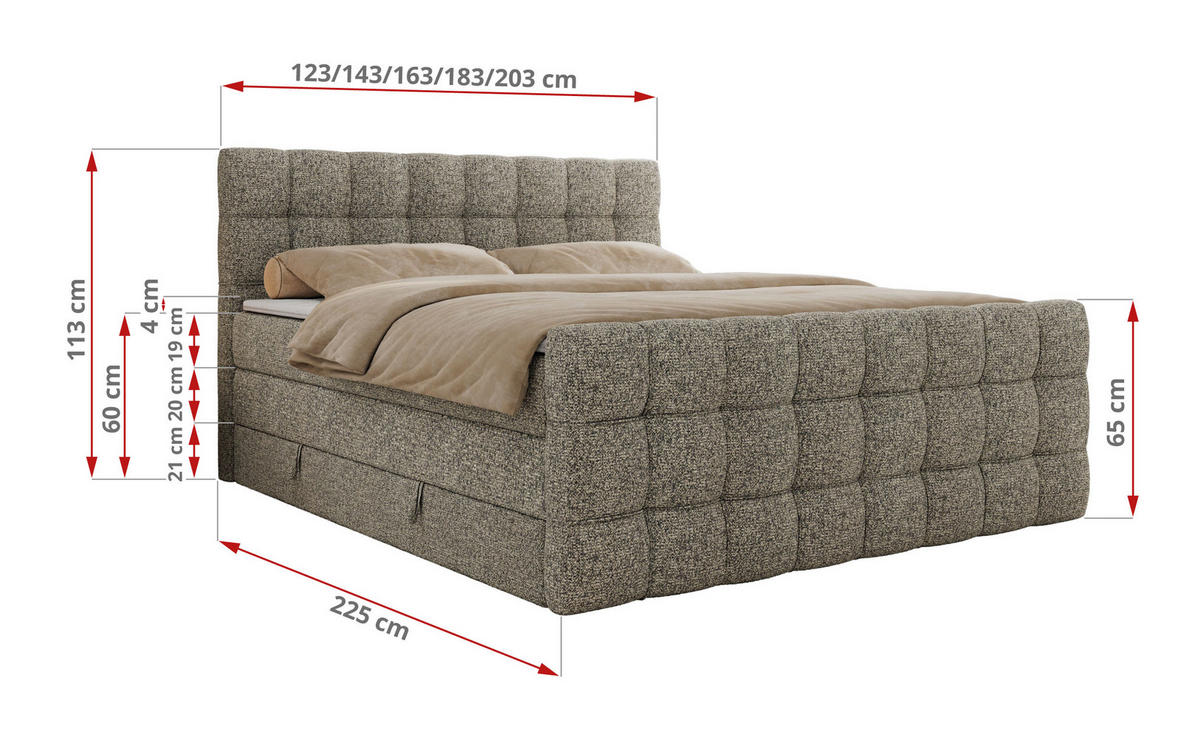 BOXSPRINGBETT ALTIVO KING DUO 180/200 - Grau Strukture - H4 - Grau, Textil (180/200cm) - MKS