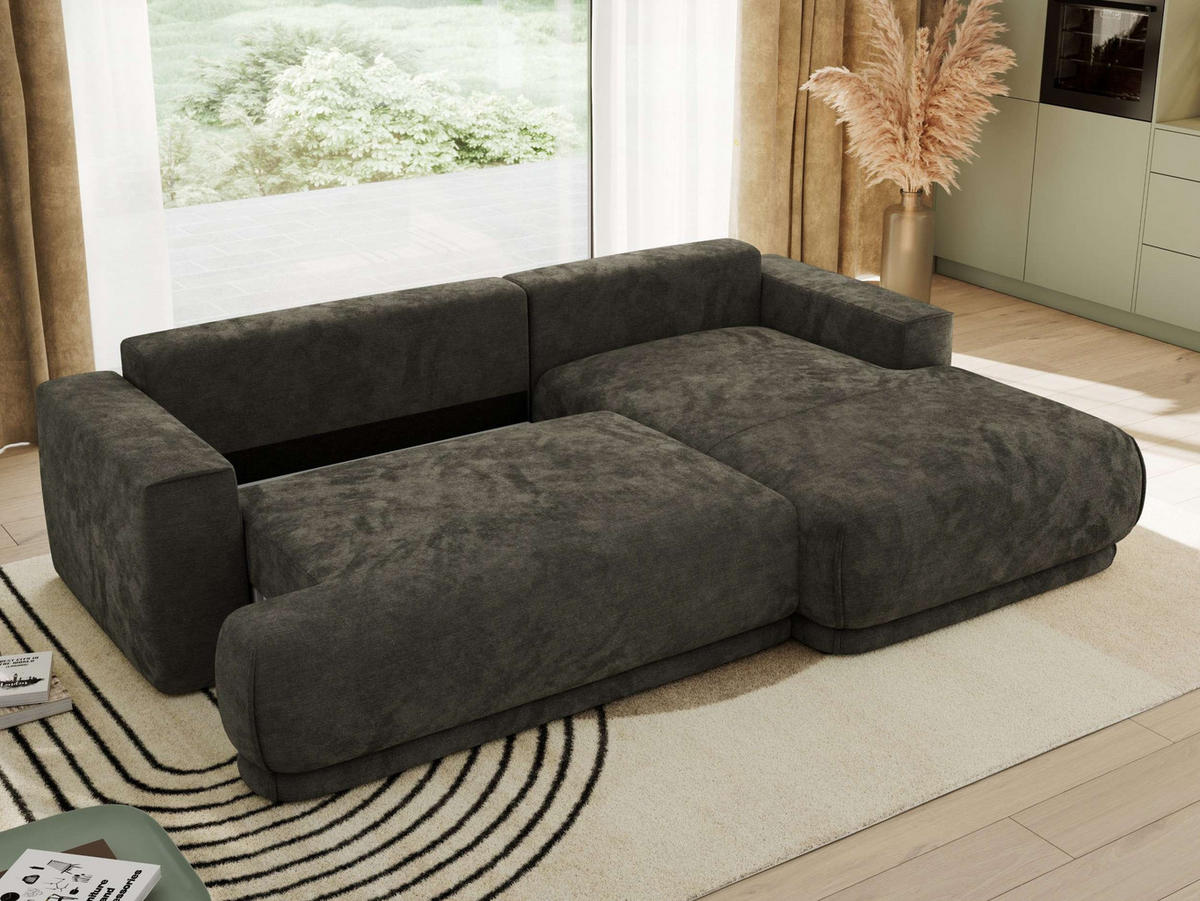 ECKSCHLAFSOFA RINA L Dunkelgrau Schenille glatt - rechts - Dunkelgrau/Schwarz, Kunststoff/Textil (170/267cm) - MKS