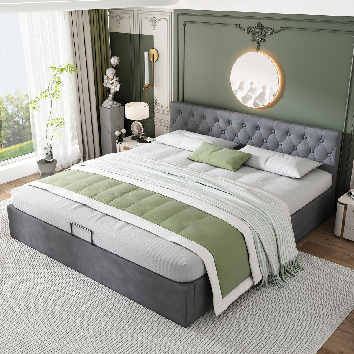 ČALÚNENÁ posteľ zo zamatu, 180/200 cm sivá, s úložným priestorom a lamelovým roštom - sivá, textil (180/200cm) - BEAOK