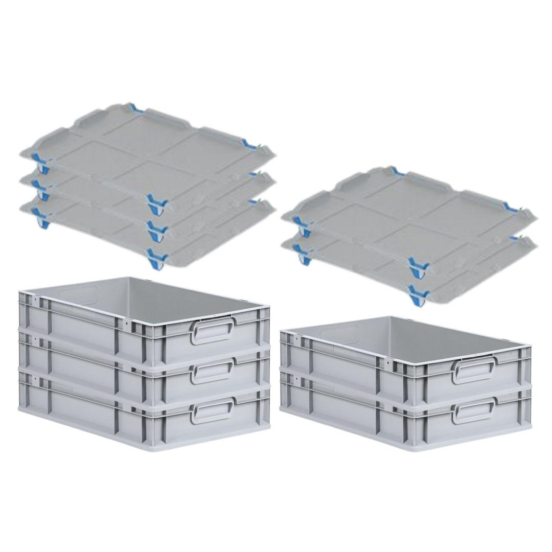 EUROBOX 5x Nextgen Economy Mit Auflagedeckel Grau/Blau Griffe Geschlossen 23 Liter - Blau, Kunststoff (40/12/60cm) - PROREGAL
