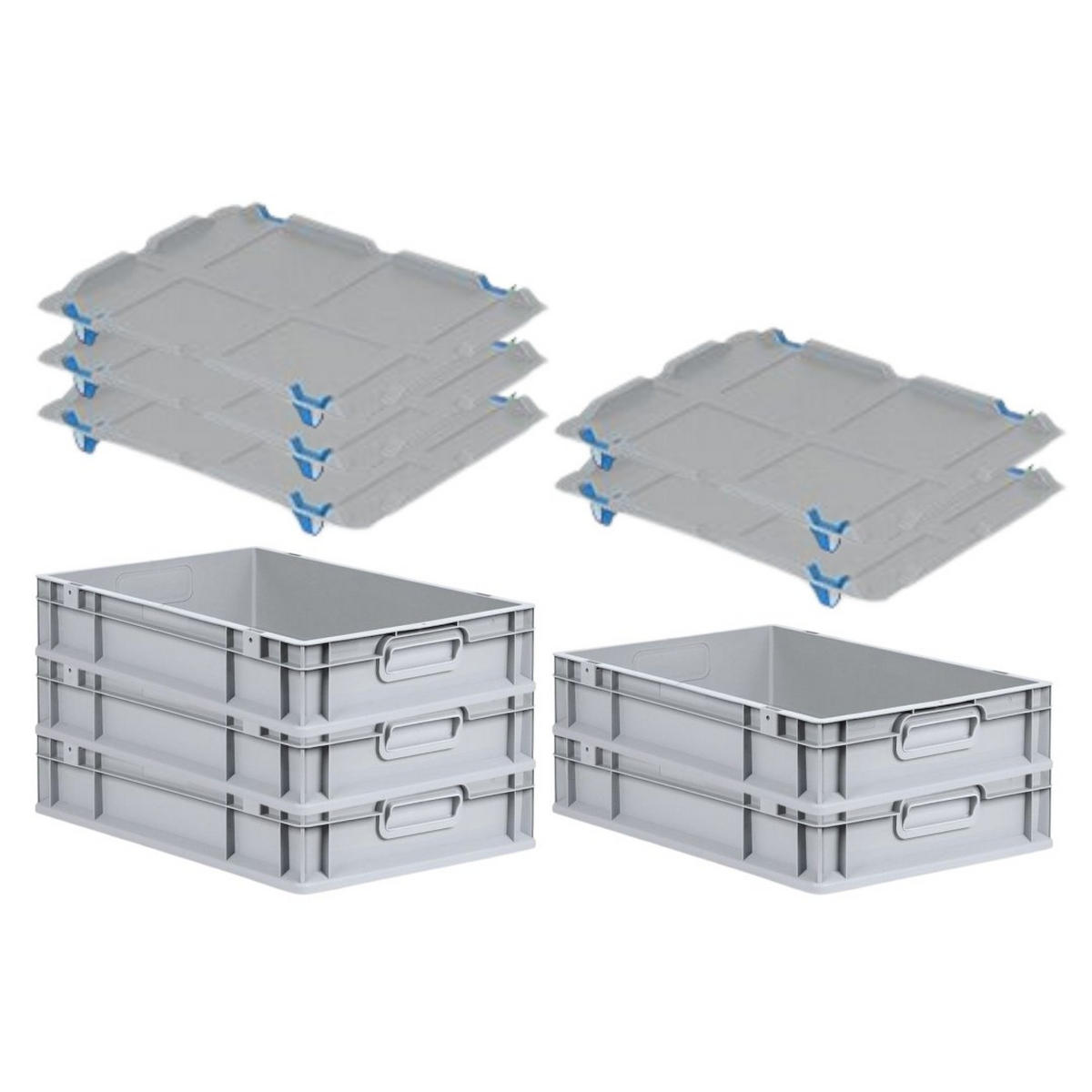 EUROBOX 5x Nextgen Economy Mit Auflagedeckel Grau/Blau Griffe Geschlossen 23 Liter - Blau, Kunststoff (40/12/60cm) - PROREGAL