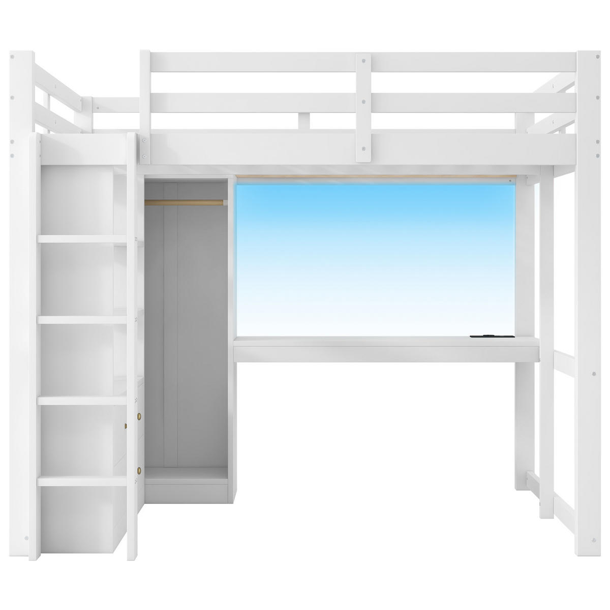 HOCHBETT 140/200 cm in Weiß mit 2 Schubladen, Regal, LED und USB - Weiß, Holz/Holzwerkstoff (140/200cm) - WISHDOR