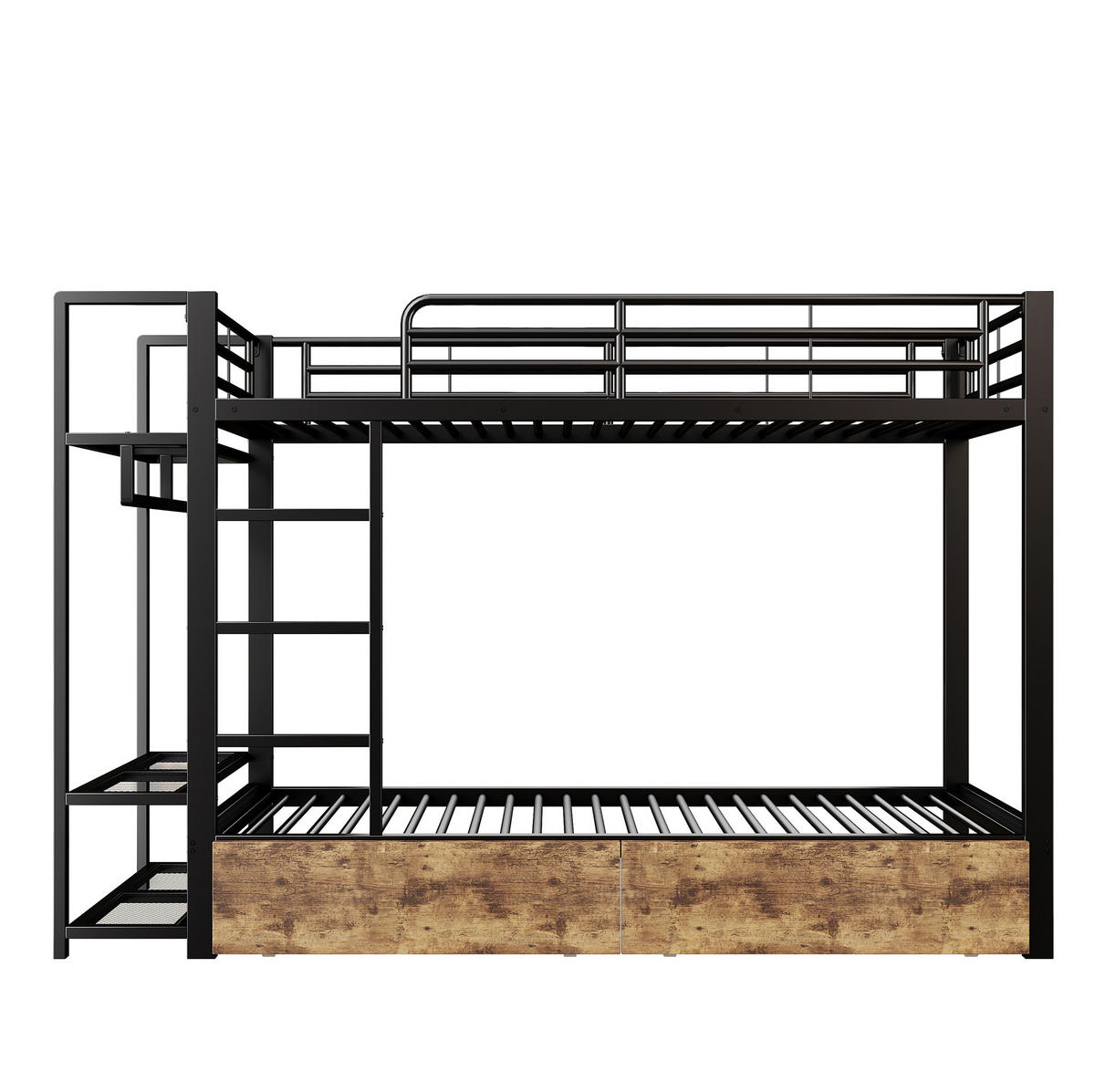 ETAGENBETT 90/200 cm aus Metall und MDF mit LED-Lichtleiste und Schubladen Schwarz - Schwarz, Metall (90/200cm) - Modenvie