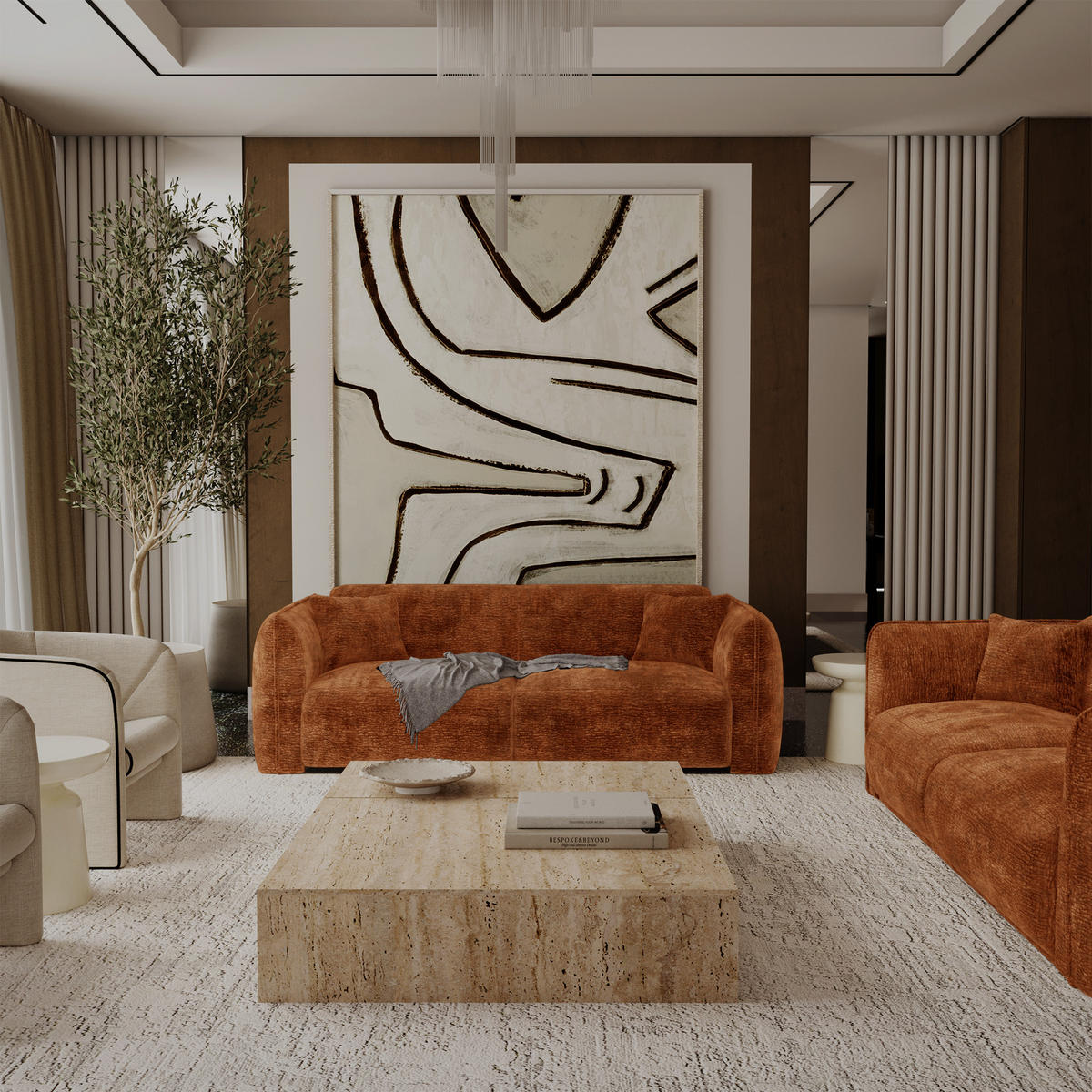 SOFA LUSH Gemusterter Samt Terrakotta 205cm - Dunkelorange/Terracotta, Textil (205/72.5/90cm) - Premium Interiors