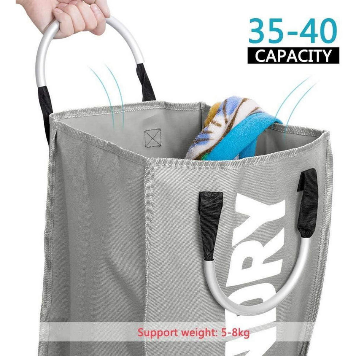 WÄSCHEKORB 2-teiliges Set 33 x 23 x 53 cm Grau + Schwarz - Multicolor, Textil (23/53/32cm)