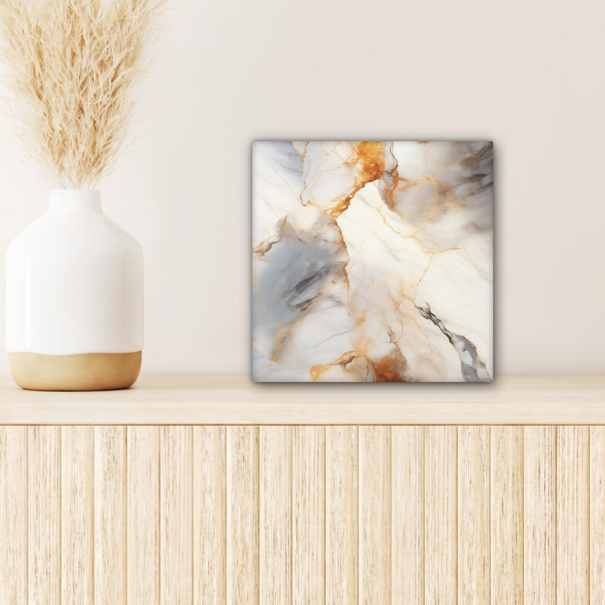 LEINWANDBILD Marmor - Grau - Gold 20x20 cm - Weiß, Textil (20/20cm) - MuchoWow