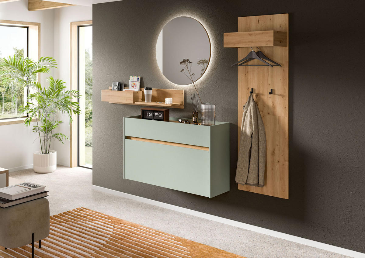GARDEROBE Flow (B/H/T: ca. 205/197/32 cm) 4 tlg. in Salbei/Salbei - Salbeigrün, Holzwerkstoff (205/197/32cm) - Homes & Jones