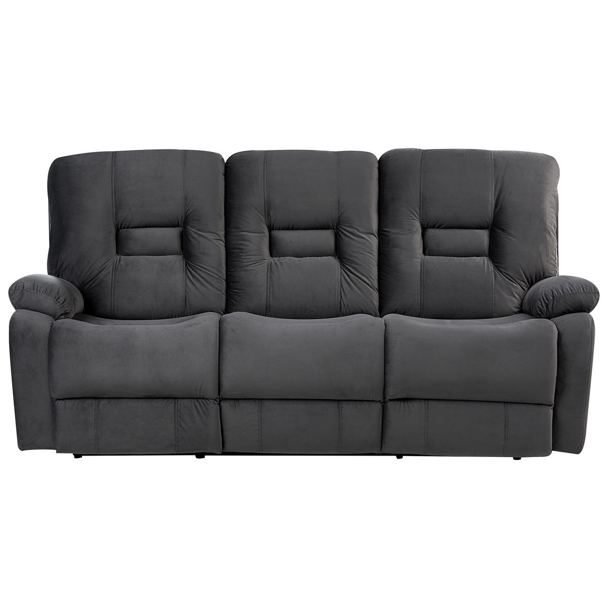 SOFA elektrisch verstellbar 3-Sitzer Samtstoff Dunkelgrau Bergen - Dunkelgrau/Grau, Textil (202/101/72cm) - Beliani