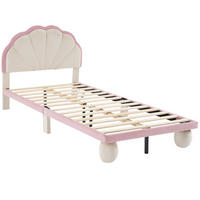 KINDERBETT 90/200 cm mit mehrfarbiger LED-Beleuchtung, Wellenkopfteil und Samtbezug, Beige/Rosa - Weiß, Textil (90/200cm) - Redom