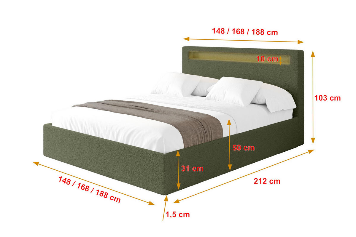 ČALOUNĚNÁ POSTEL s úložným prostorem a roštem, postel bez matrace - GOLA 180x200 Zelená - zelená barva, kompozitní dřevo/textil (180/200cm) - ALTDECOR