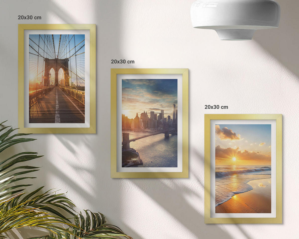BILDER SET 3er Set - 20x30 cm Goldrahmen - Brücken, Sonnenuntergänge, Stadt - Goldfarben, Kunststoff (20/30cm) - TULUP
